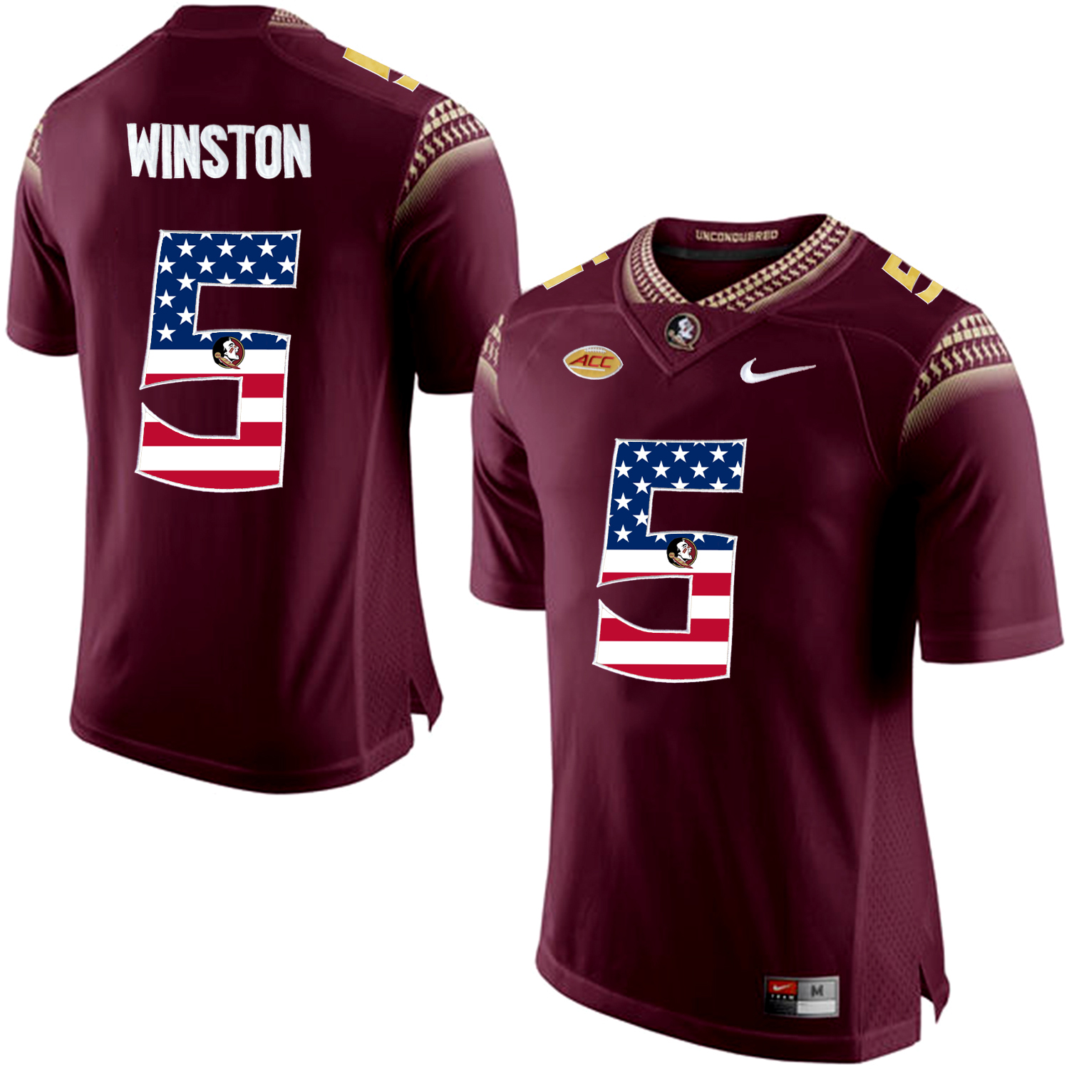 US Flag Fashion Men Florida State Seminoles Jameis Winston #5 College Football Limited Jersey  Red
